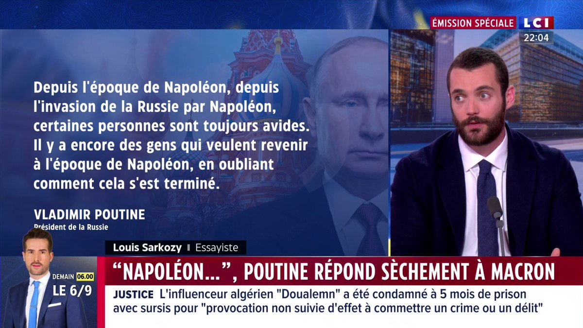 ▶️ Réponse de Poutine à Macron 🗣️ "Dans la réaction de M. Poutine, je vois un anoblissement presque. Il nous considère donc comme un interlocuteur sérieux et peut-être même une menace." réagit Louis Sarkozy