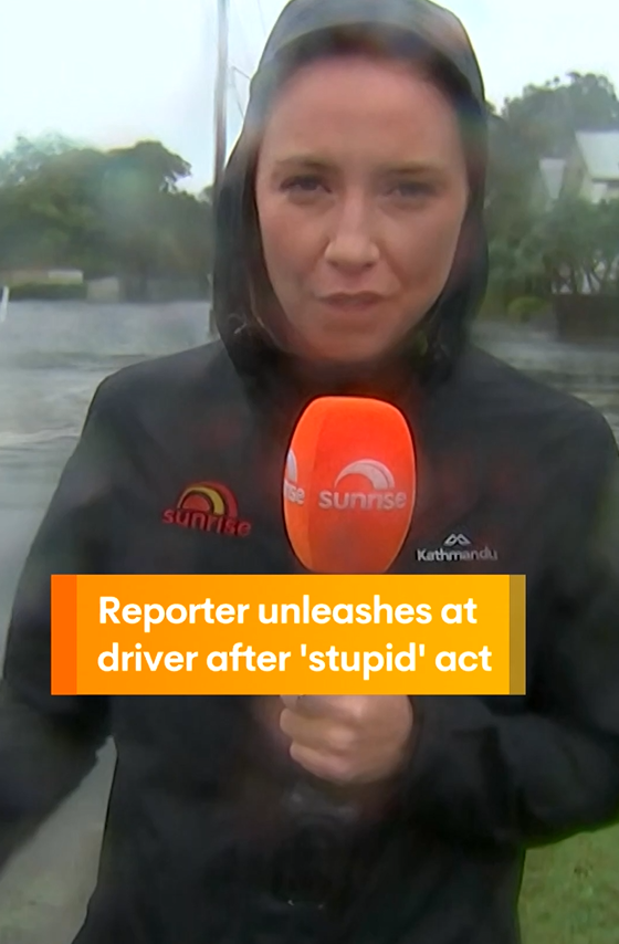 Sunrise reporter Katie Brown had some choice words for a driver crossing flood waters after their dangerous driving manoeuvre. #cyclonealfred #cyclone #alfred #flood #floodwaters #driver #sunriseon7 WATCH SUNRISE FOR MORE | 7plus ☀️