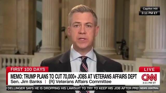 I asked Sen. Jim Banks (R-IN) of the Senate VA Committee if it puts veterans first to cut people who work on their benefits or who provide them healthcare. “I'm not convinced that's happening.”