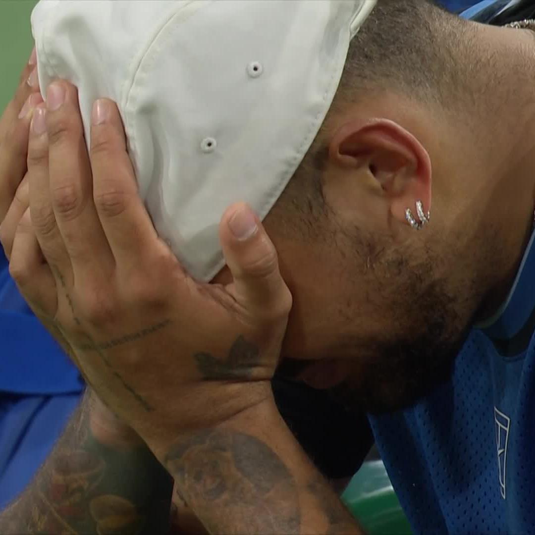 Difficult scenes 💔 An emotional Nicholas Kyrgios is forced to retire 7-6 3-0 down to Van de Zandschulp due to wrist pain #TennisParadise