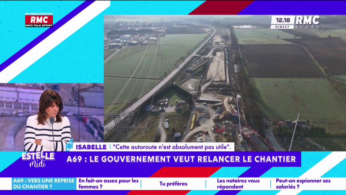 🚧 A69. Le gouvernement veut relancer le chantier : logique ou choquant ? 📞 Isabelle : "Il fallait continuer les améliorations de la nationale... Il fallait écouter ce que disait les gens à l'époque ! Payer 16€ pour gagner 10 minutes..." #EstelleMidi