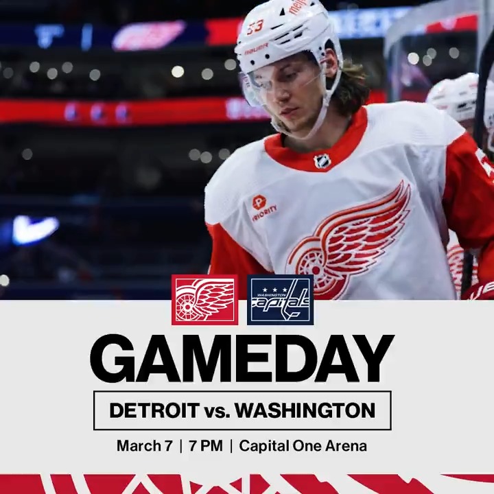 #RedWings vs. Capitals. 🏒 7:00PM EST 📺 FanDuel Sports Network Detroit 📻 97.1 The Ticket: