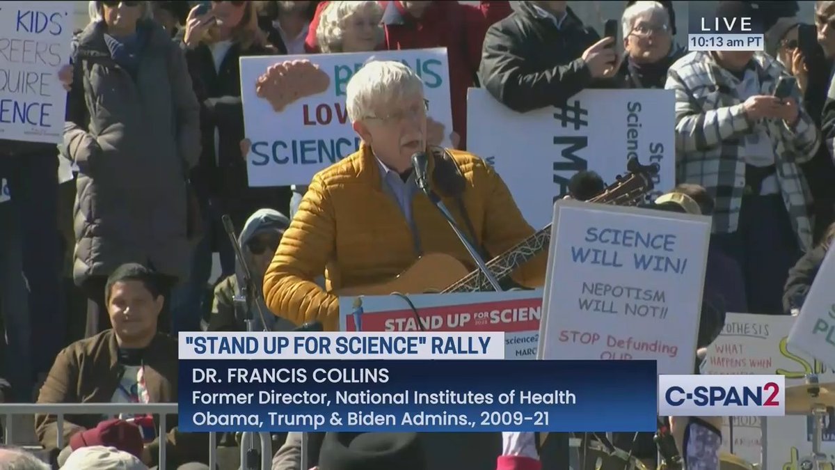 At “Stand Up for Science” protest, former NIH chief Dr. Francis Collins breaks out his guitar and sings: “This is a song for all the good people “We’re joined together by this noble dream “This is a song for all of those dreamers...who share in the hopes for a much brighter day!” Earlier singing:
