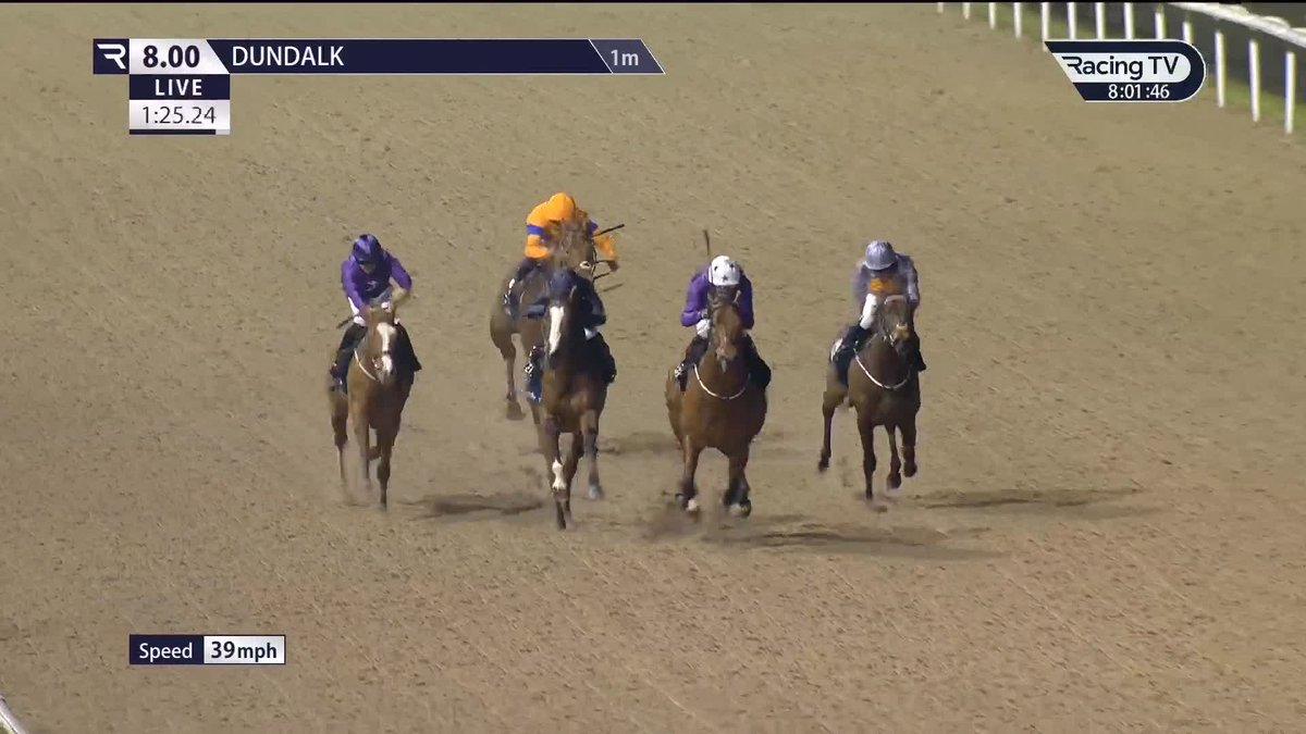 Smart debut 🟣⚪️ Night Of Thunder colt Titanium Emperor, who attracted support earlier in the day, posts a very taking debut performance Dundalk Stadium. That's a quickfire double for Amo Racing, Adrian Murray and David Egan.