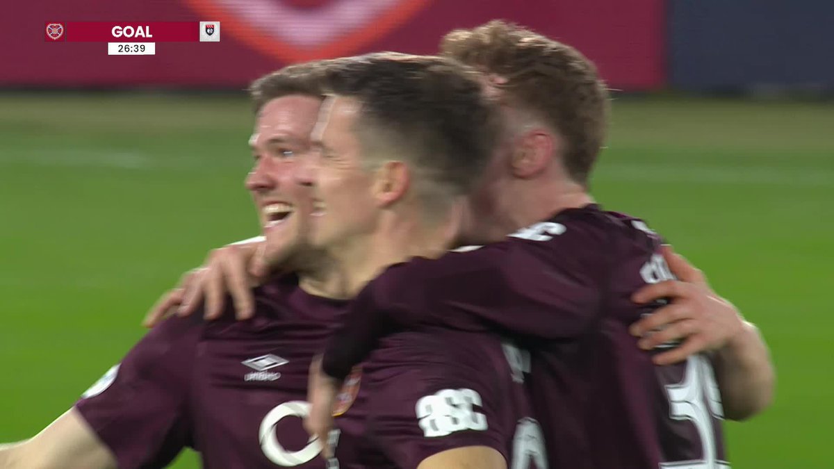 That's a special finish 😮‍💨 Sander Kartum gives Heart of Midlothian FC the lead with a quality strike into the top corner 💜 #ScottishCup