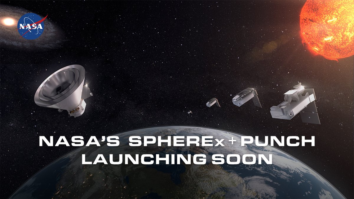 One rocket, two missions! 🚀 SPHEREx and PUNCH are set to launch atop a SpaceX Falcon 9 rocket from Vandenberg Space Force Base on Saturday, March 8. Liftoff is targeting 7:10pm PT / 10:10pm ET.
