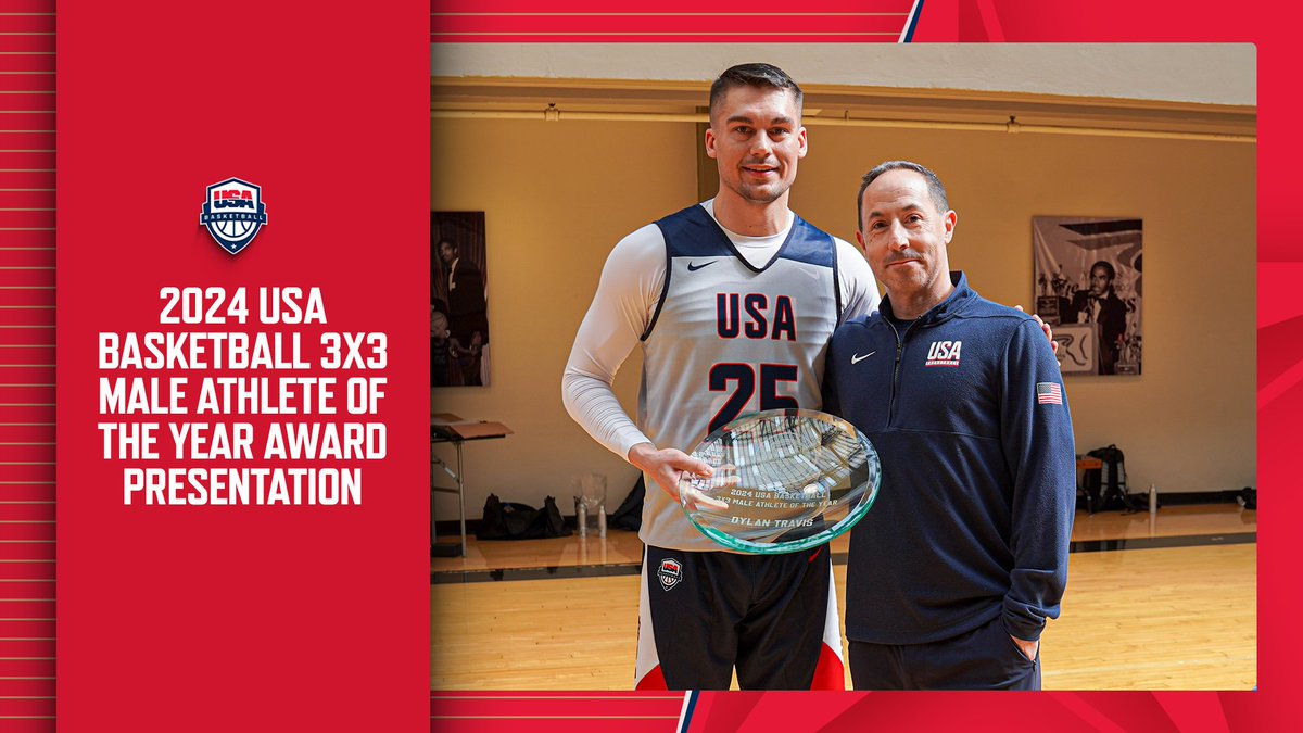 🇺🇸 USA 3x3 National Teams Director Jay Demings presented Dylan Travis with official hardware for being named 2024 USA Basketball 3x3 Male Athlete of the Year!