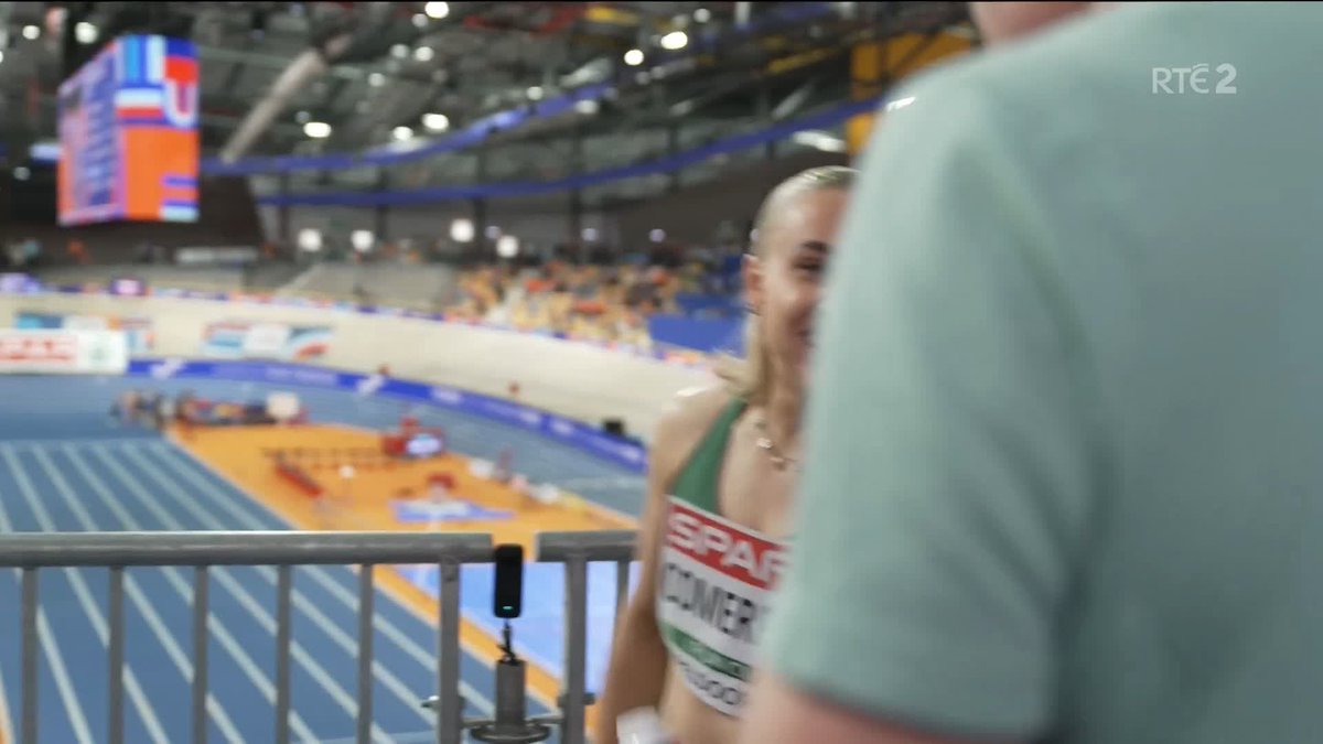 A delighted Orla Comerford speaks to RTE Sport following her victory in the 60m Para Athletics at the European Indoor Championships. 📺 Watch live on @rte2, RTÉ Player, and RTÉ News channel