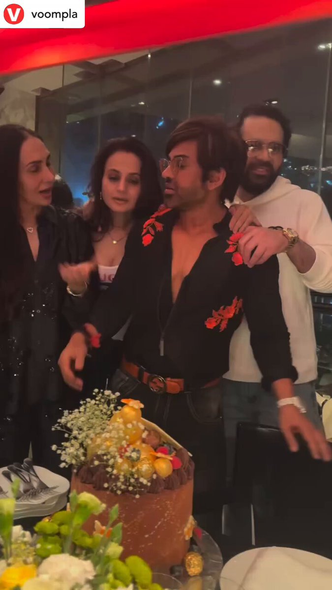 Posted Repost app • Voompla Ameesha Patel and bestie Yash Birla with their close friends at a party last evening ✨