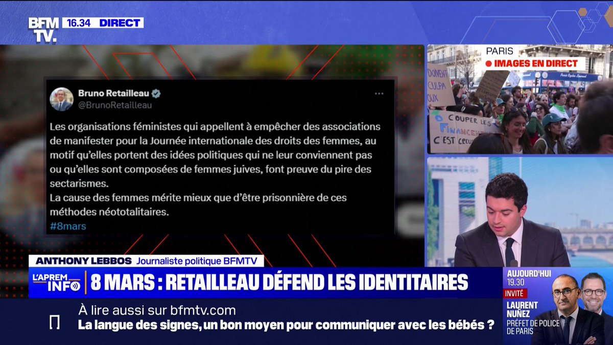 8-Mars: Bruno Retailleau défend le collectif "féministe" identitaire Némésis
