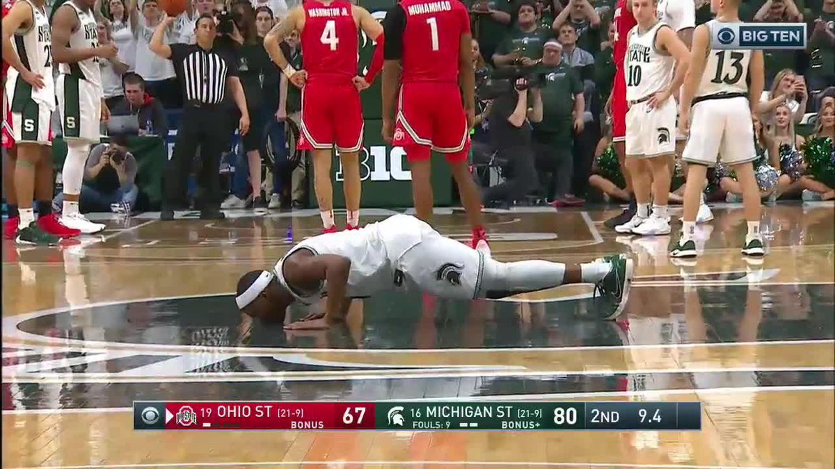PTS: 27 FG: 10-14 #OTD 5️⃣ years ago, Cassius Winston starred in his final game to lead Michigan State Men's Basketball to a share of its third straight Big Ten Conference crown 🏆🏆🏆 #B1GMBBall