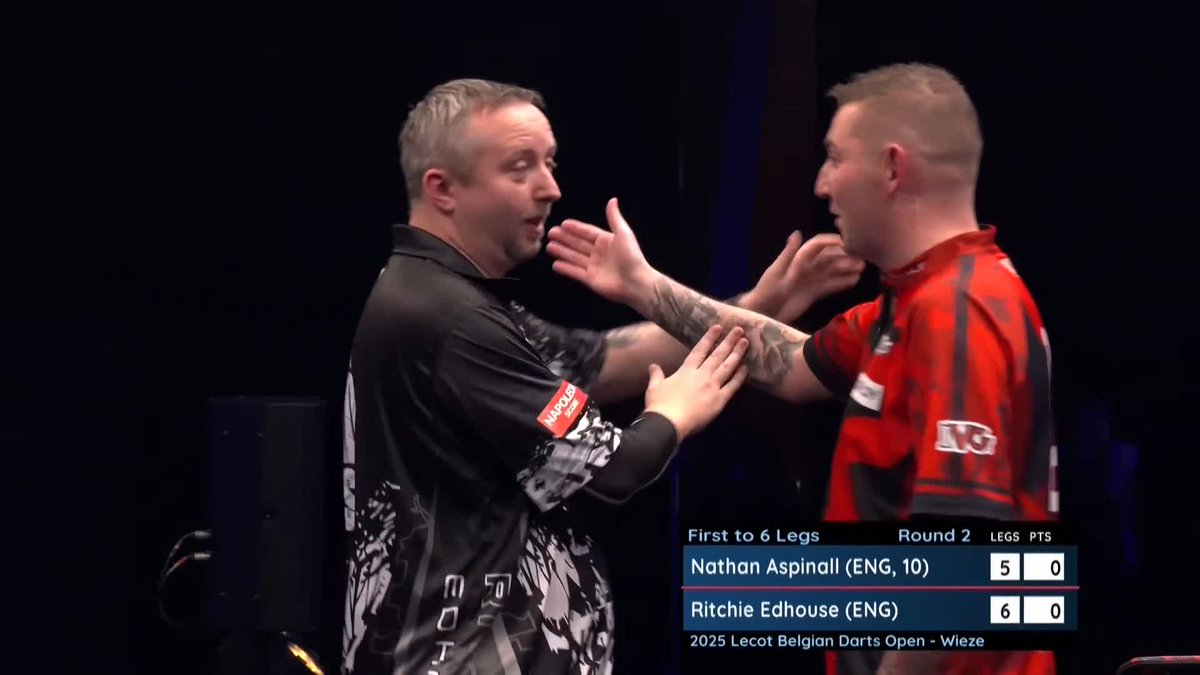 EDHOUSE EDGES PAST ASPINALL! What a way to round off this afternoon's action in Wieze! European Champion Ritchie Edhouse defies a valiant fightback from Nathan Aspinall to triumph in a last-leg decider! 📺 | #ET1