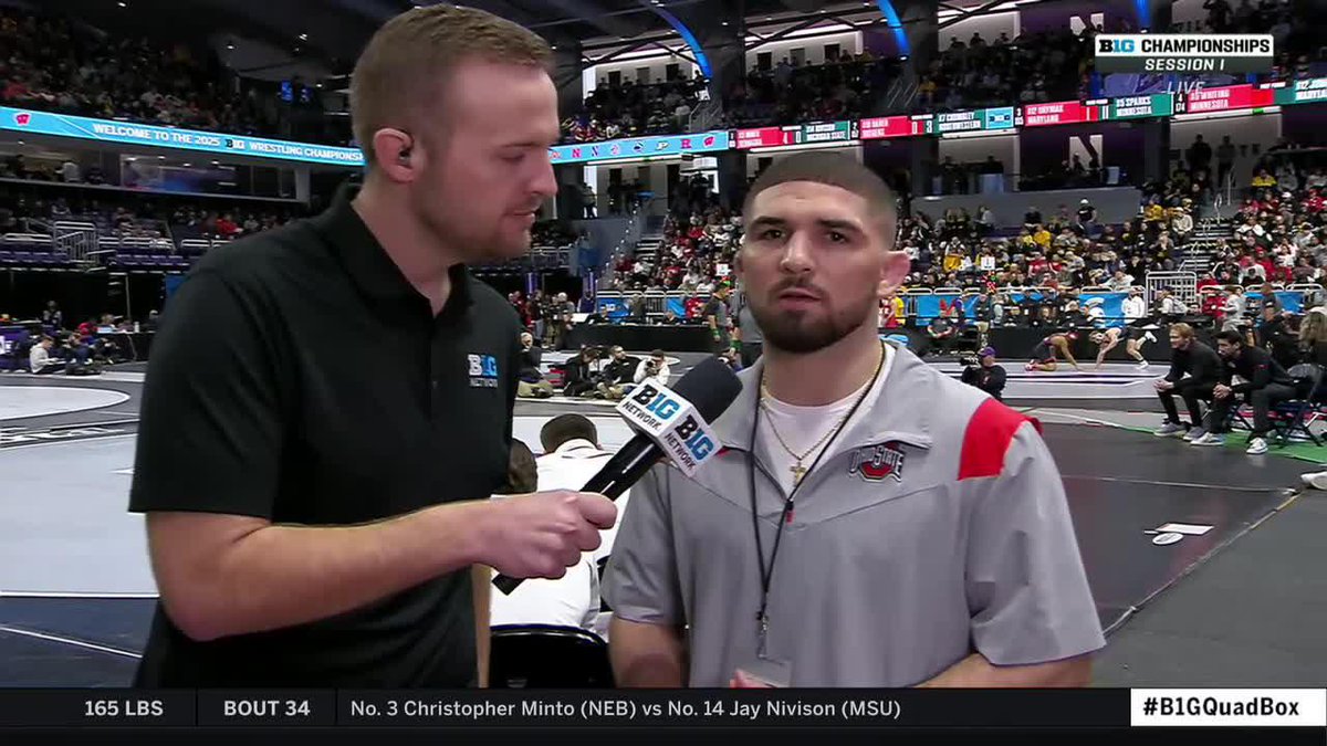 "I couldn't have done it without the support of coaches, teammates, family, and the wrestling community." 🗣️ Sam Sasso joined us mat-side to discuss his return to the Ohio State Wrestling earlier this season and his decision to retire from the sport 👇 #B1GWrestling
