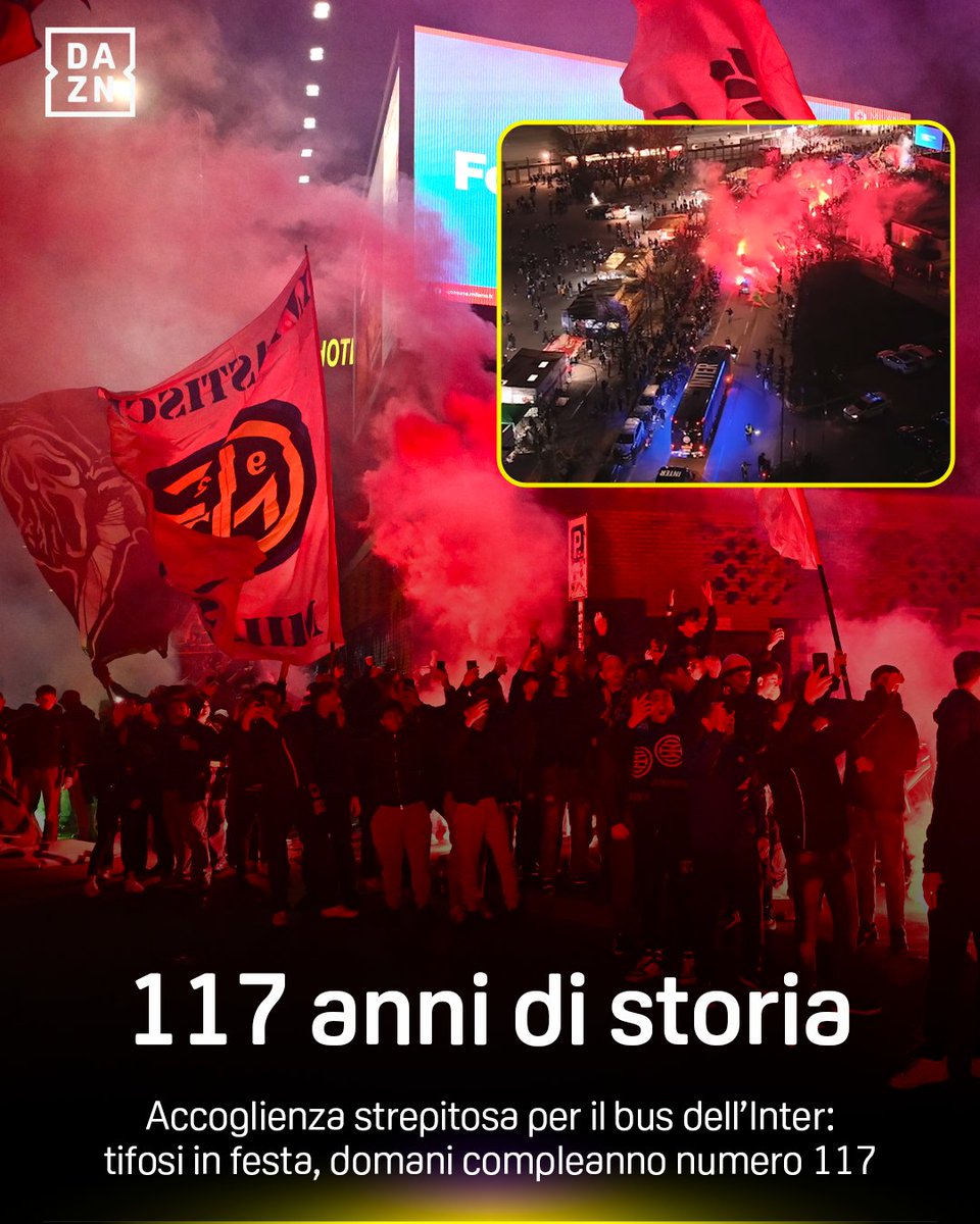 Accoglienza da urlo per l’Inter 🎆⚫️🔵 All’esterno di San Siro la 𝒇𝒆𝒔𝒕𝒂 𝒅𝒊 𝒄𝒐𝒎𝒑𝒍𝒆𝒂𝒏𝒏𝒐 numero 1️⃣1️⃣7️⃣🎂 #InterMonza #SerieAEnilive #DAZN