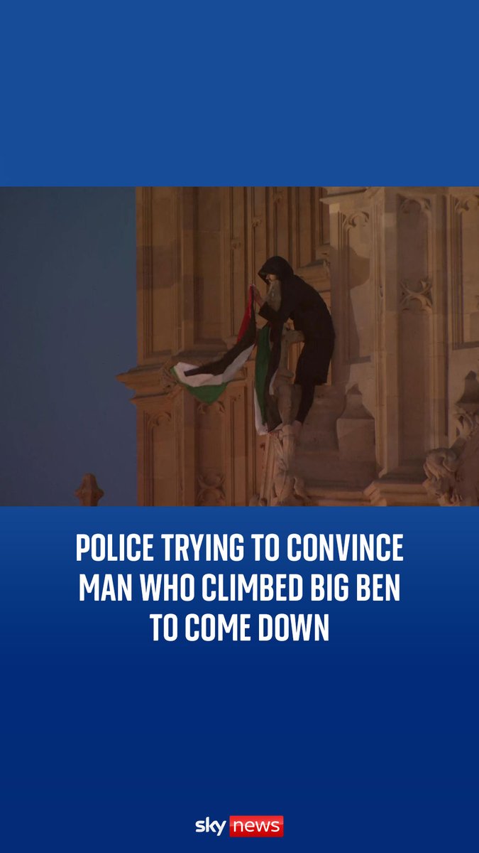 Sky's Amelia Harper reports from Westminster where emergency services are trying to convince a protester who climbed Elizabeth Tower to come down. Latest: