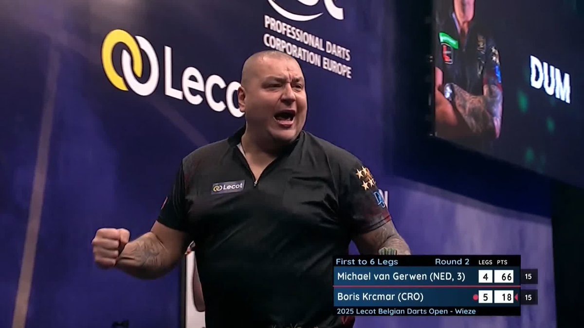 BORIS BEATS MVG! 🇭🇷 What a moment for Boris Krcmar! The Croatian celebrates his first big stage victory over Michael van Gerwen to book his place in the last 16 at the Belgian Darts Open! 🔜 Chris Dobey v Dirk van Duijvenbode 📺 | #ET1