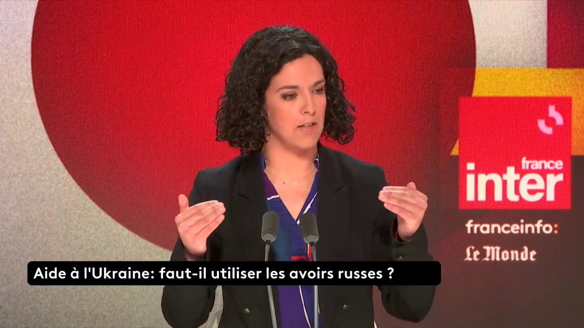Saisie des avoirs russes pour aider l'Ukraine : une "fausse bonne idée", selon l'eurodéputée LFI Manon Aubry. "Concrètement, nous entrerions en guerre avec la Russie" #QuestionsPol