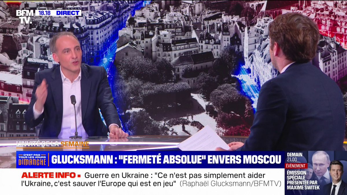 Guerre en Ukraine: "Le seul va-t-en guerre, dans cette question, c'est Vladimir Poutine", déclare Raphaël Glucksmann (Place publique)
