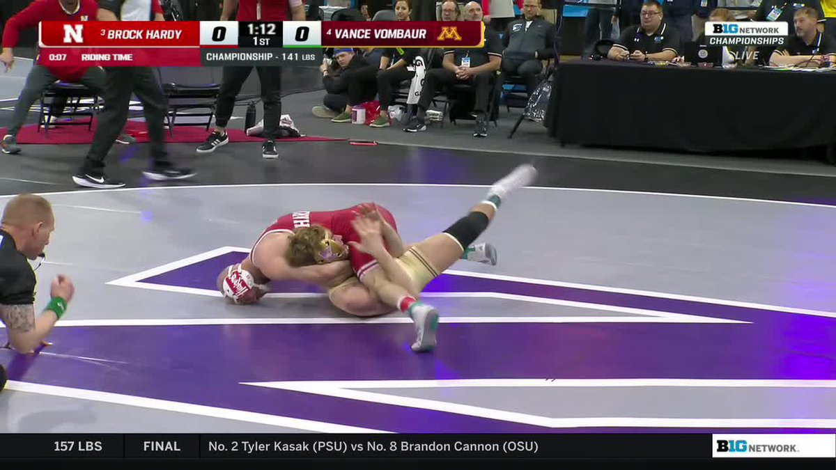 ANOTHER PIN IN THE B1G CHAMPIONSHIP FINALS 🤯 Brock Hardy from Nebraska Wrestling is the B1G Champion by fall at 141 👀 #B1GWrestling on Big Ten Network 📺