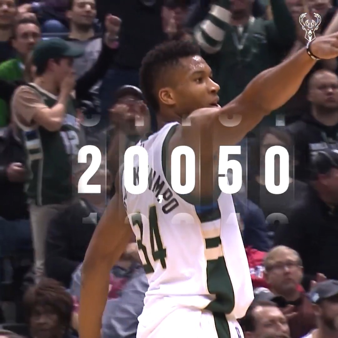 20,050 points. Giannis is now 50th on the NBA’s all-time scoring list!