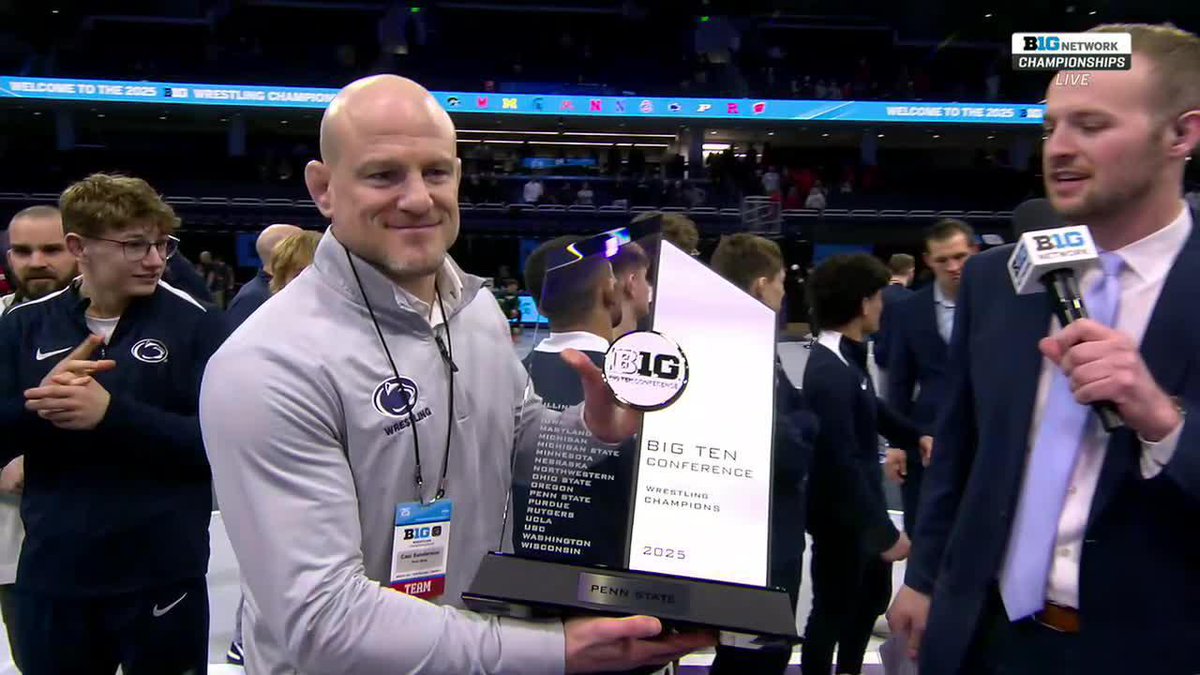 B1G CHAMPS AGAIN 🏆 Hear from Penn State WRESTLING coach Cael Sanderson after securing the Nittany Lions third-straight B1G Championship 👇 #B1GWrestling on Big Ten Network 📺
