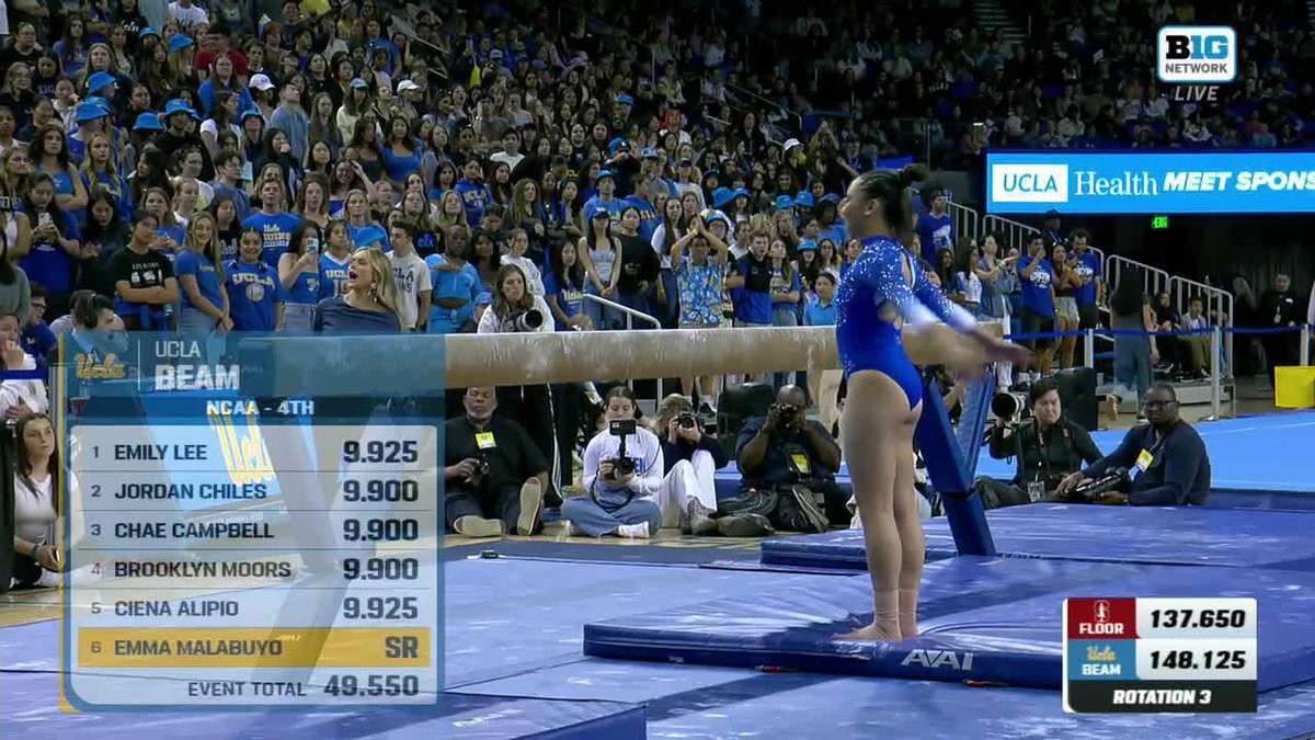 6-for-6! Emma Malabuyo's 9.900 gives UCLA six scores of 9.900 or higher in this rotation for the second time this season. 💻: Big Ten Network