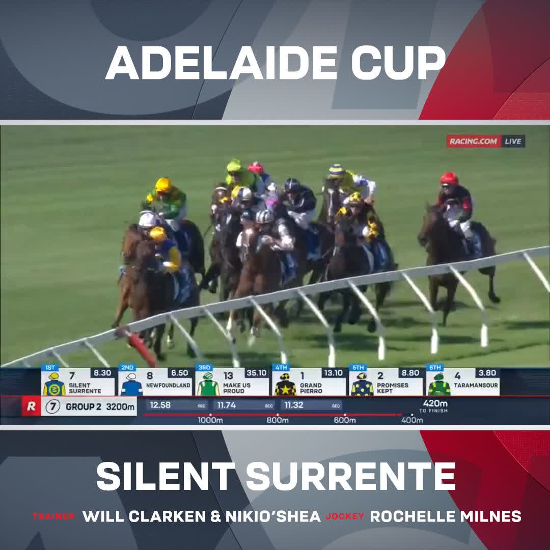 "Oh yes Rochelle!" A bold front-running ride from Rochelle Milnes sees Silent Surrente make it a local winner in the 2025 Adelaide Cup! 🏆 Clarken Racing Rochelle milnes