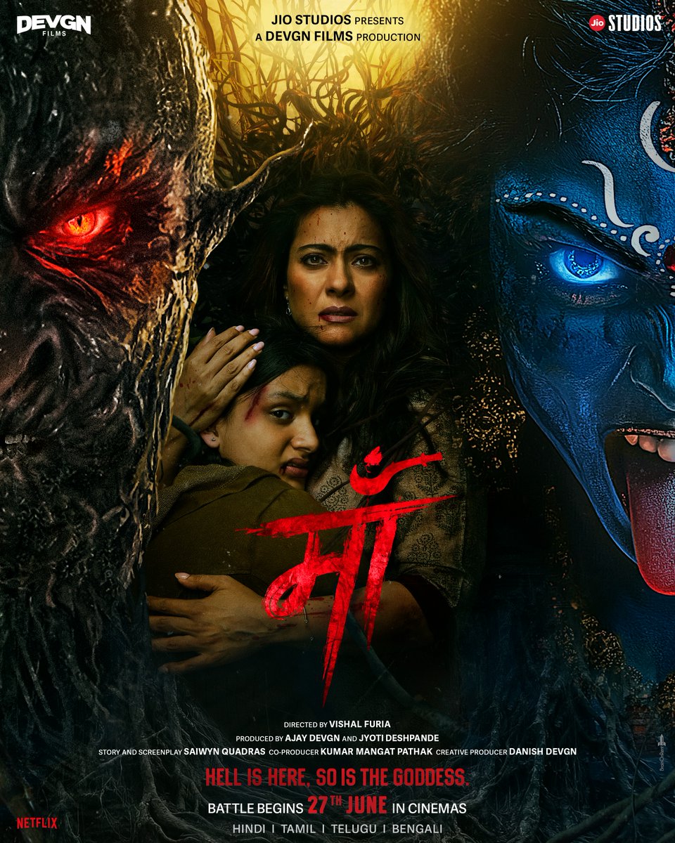 दस्तक शैतान ने दी और अब जवाब माँ देगी | Hell is here… so is the Goddess! Battle begins on 27th June 2025, in cinemas near you. #Maa #Maa27June Kajol Ronit Bose Roy #IndraneilSengupta #KherinSharma Jio Studios Devgn Films #JyotiDeshpande Kumar Mangat Pathak Vishal Furia Danish Devgn