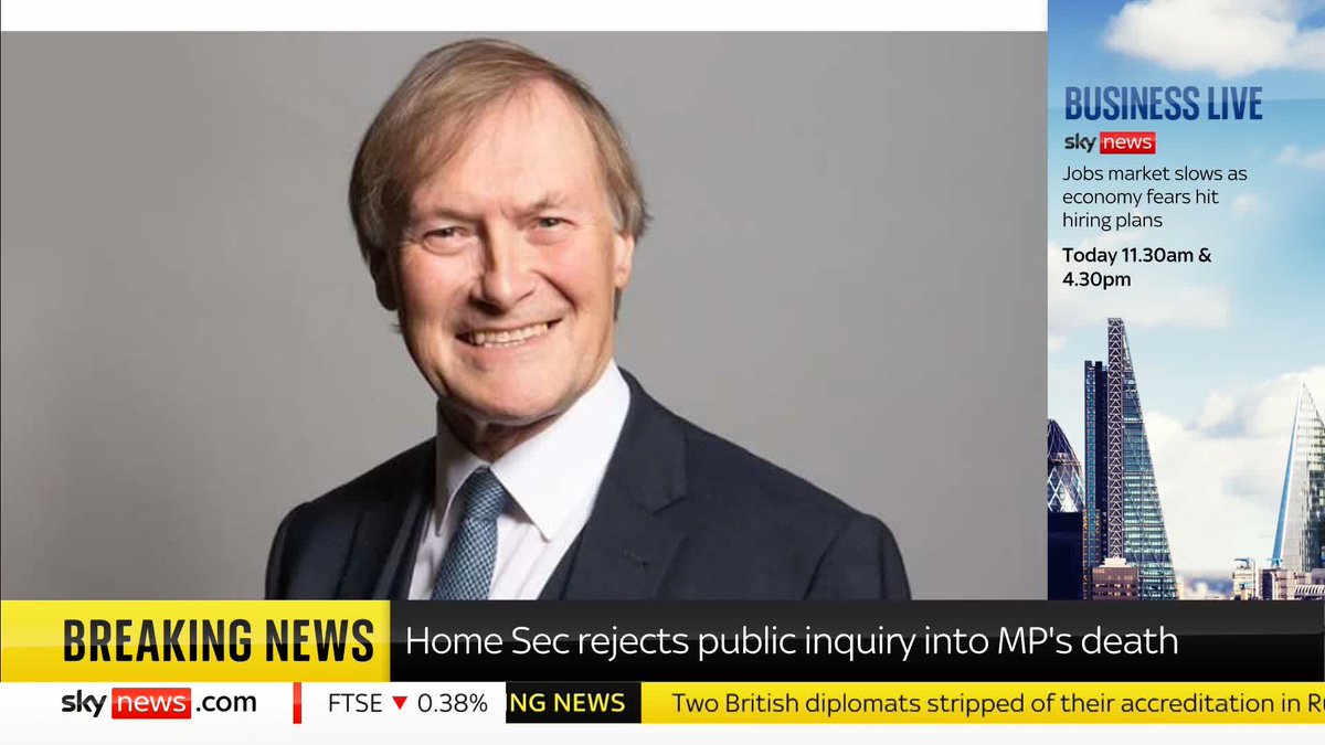 BREAKING: Home Secretary Yvette Cooper has rejected calls from the family of murdered MP Sir David Amess for a public inquiry into the killing, in a letter addressed to his widow and daughter Latest ➡️ 📺 Sky 501 and YouTube