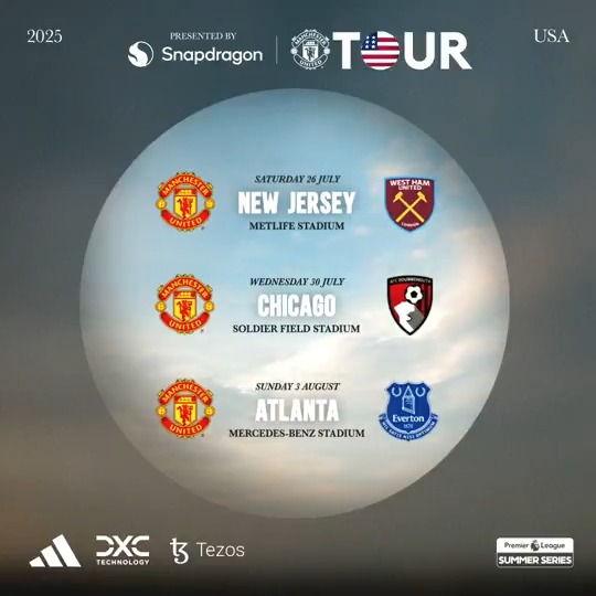 U-N-I-T-E-D States 🇺🇸☀️ As part of the #PL Summer Series, the Reds will return to the USA for #MUTOUR25, presented by Snapdragon! #MUFC || Premier League USA