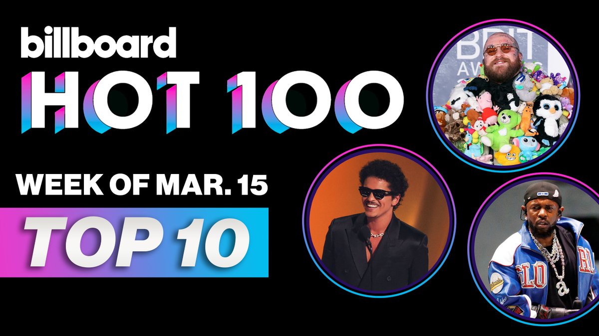 Here’s this week’s #Hot100 top 10 reveal (chart dated March 15, 2025) 📈 Watch now for the big #BillboardNews countdown to No. 1.
