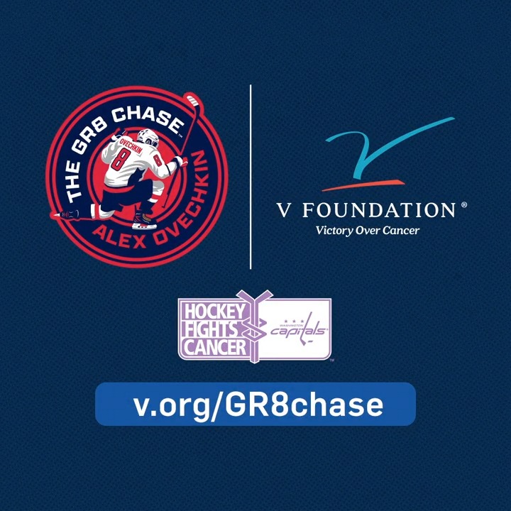 Ovi keeps knocking out goals on his #Gr8Chase! Help knock out cancer by joining the #Gr8, the NHL and The V Foundation for Cancer Research in “THE GR8 CHASE for Victory Over Cancer." More info at