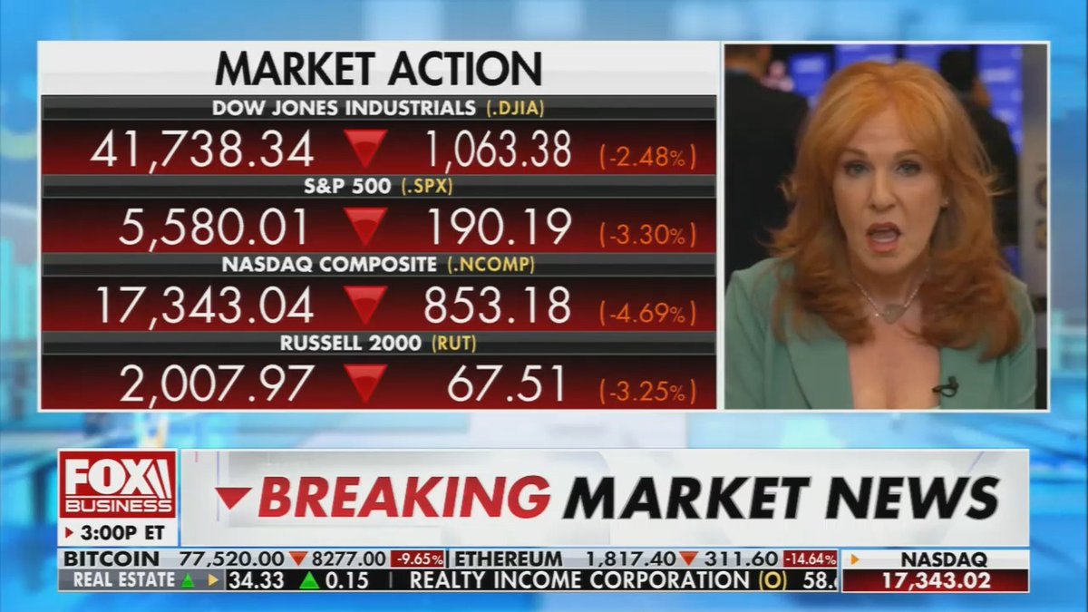 Fox host: What started as an ugly day on Wall Street has turned downright hideous... The selloff was triggered, in part, by Trump refusing to rule out the possibility of a recession. The Dow has turned negative for the year