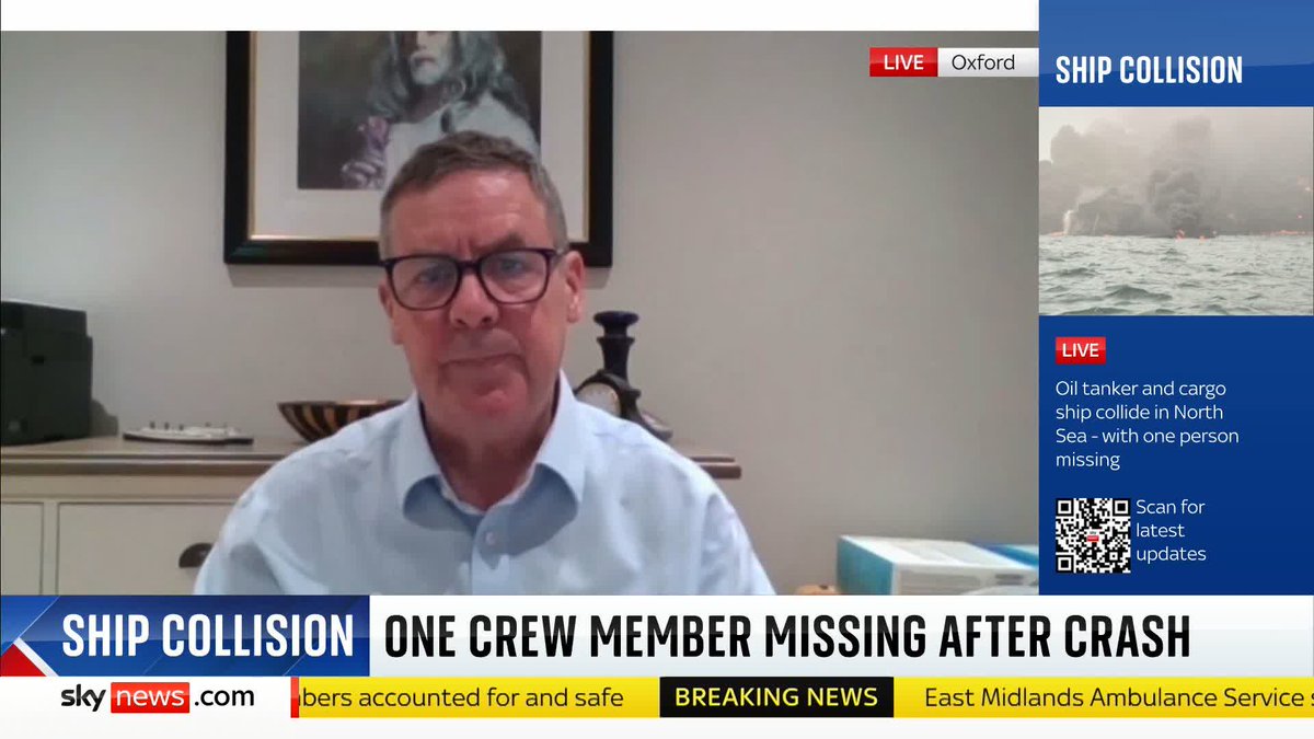 One person is missing after a ship and tanker crash in the North Sea off the East Yorkshire coast. Secretary General of the International Chamber of Shipping, Guy Platten, praises the response from the RNLI AND HM Coastguard. 📺 Sky 501 and YouTube