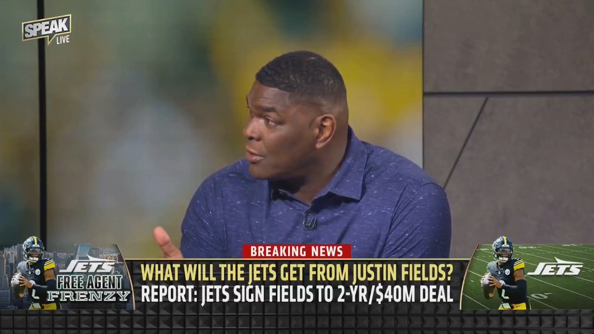 .@Keyshawn breaks down what the Jets are getting from Justin Fields "I look at Justin Fields as like a mini Jalen Hurts. He has some of the same athletic traits, he's much faster. In fact he's bigger and his arm is stronger."