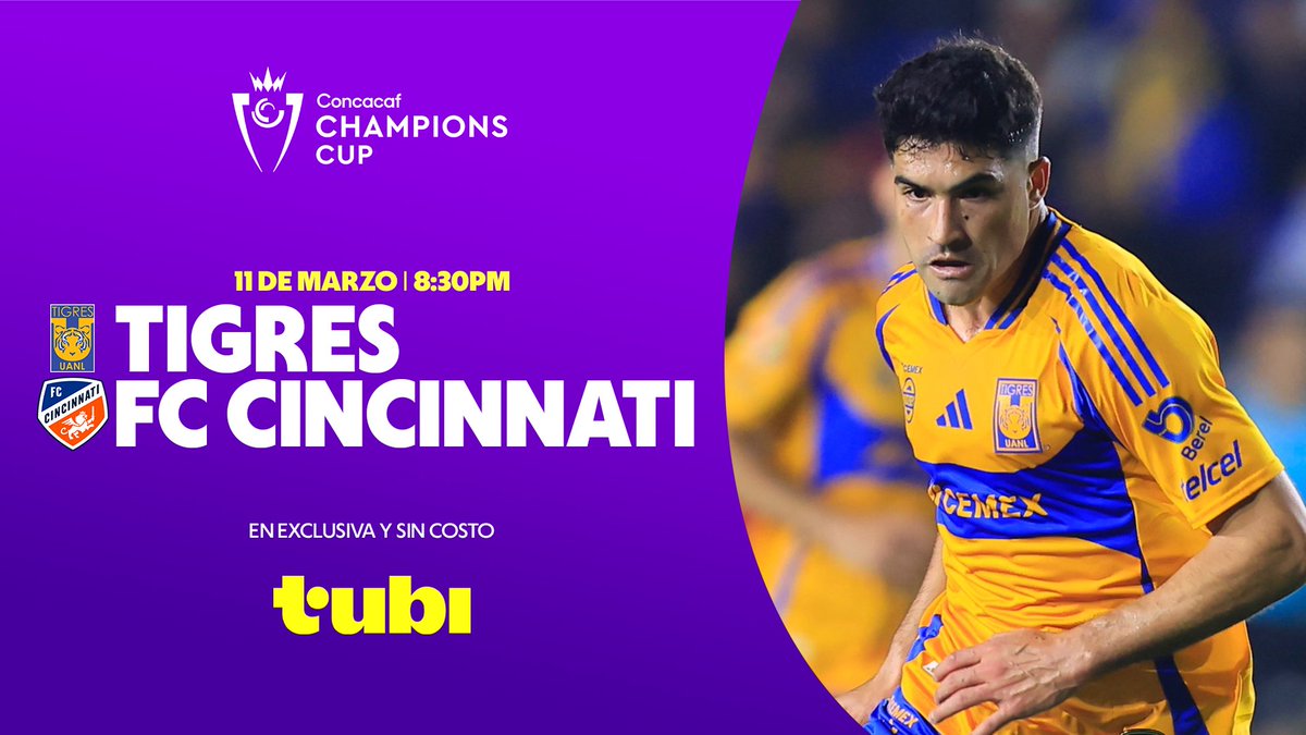 🔥 ¡Tigres, por el pase a Cuartos! 🐯 Club Tigres 🐯 define su futuro en la Copa de Campeones Concacaf ante FC Cincinnati. Los Incomparables y el Volcán jugarán su papel este martes a las 8:30PM. Ve la Concacaf sin costo en Tubi.