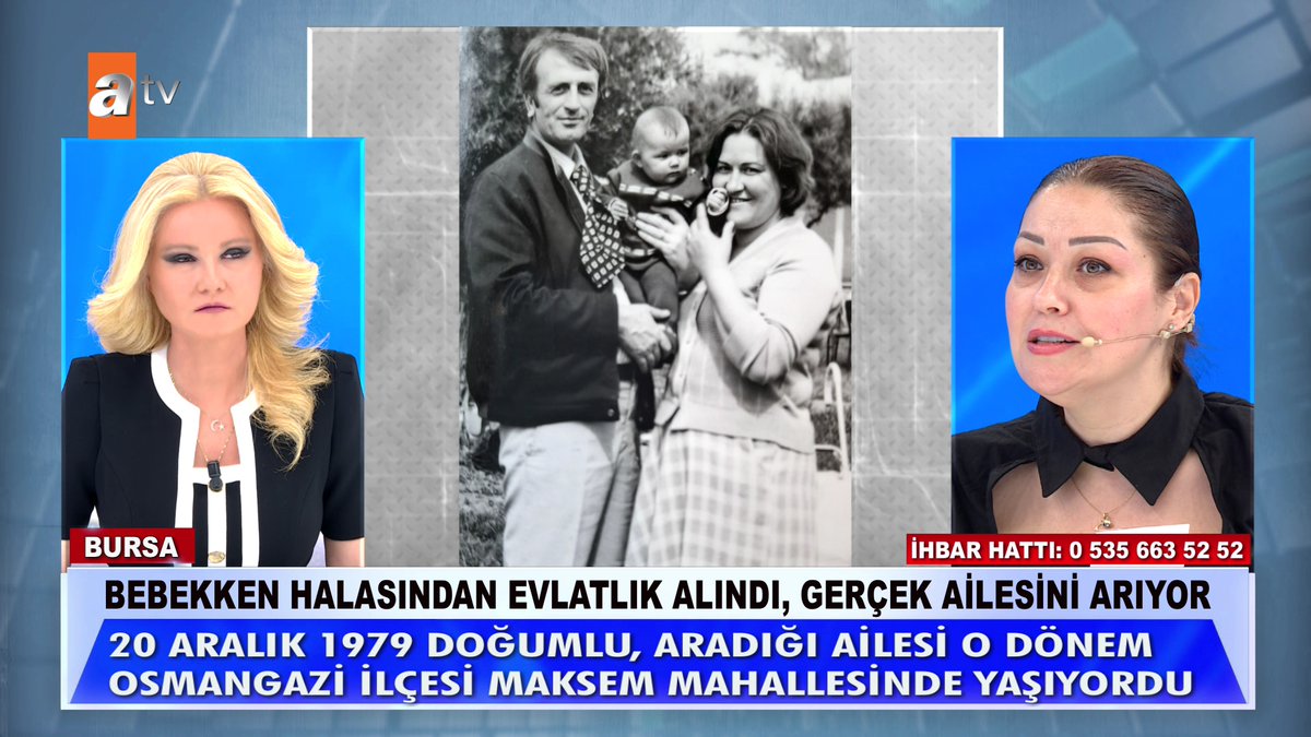 Bebekken halasından evlatlık alındı, gerçek ailesini arıyor. 20 Aralık 1979 doğumlu, aradığı ailesi o dönem Osmangazi ilçesi Maksem mahallesinde yaşıyordu... #MügeAnlıİleTatlıSert #MügeAnlı atv Daha fazlası için 👉