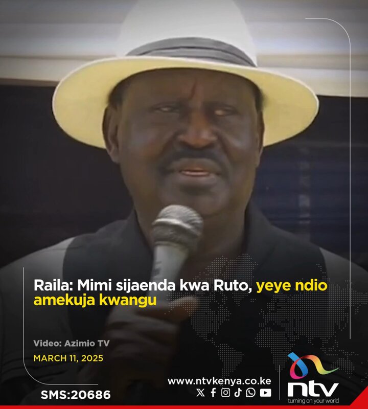 Raila: Mimi sijaenda kwa Ruto, yeye ndio amekuja kwangu