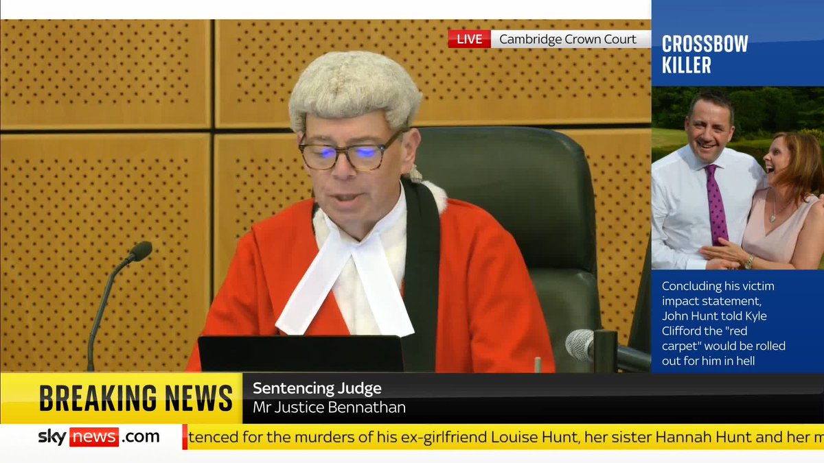 BREAKING: Justice Bennathan confirms triple killer, Kyle Clifford, will receive a whole-life order for each of the murders as he delivers his sentencing remarks. 📺 Sky 501, Virgin 602, Freeview 233 and YouTube