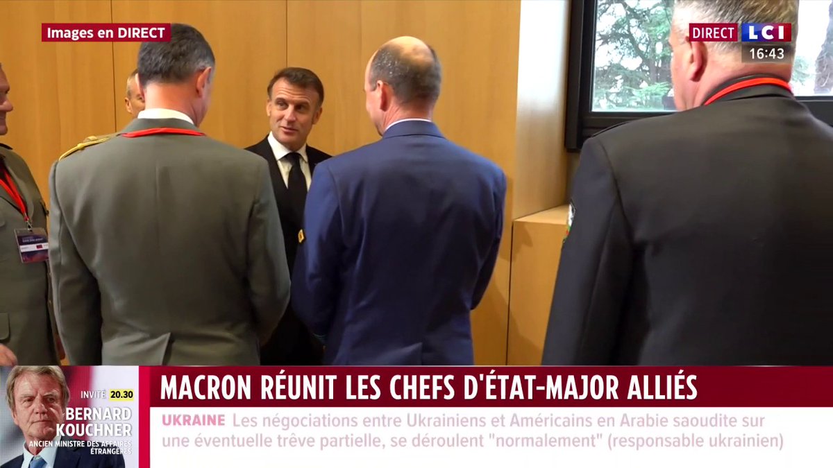 Emmanuel Macron est arrivé à l'École militaire, à Paris, lieu où le chef de l'État réunit les chefs d’état-major des armées de 30 pays de l’Union européenne et de l’OTAN ⤵️