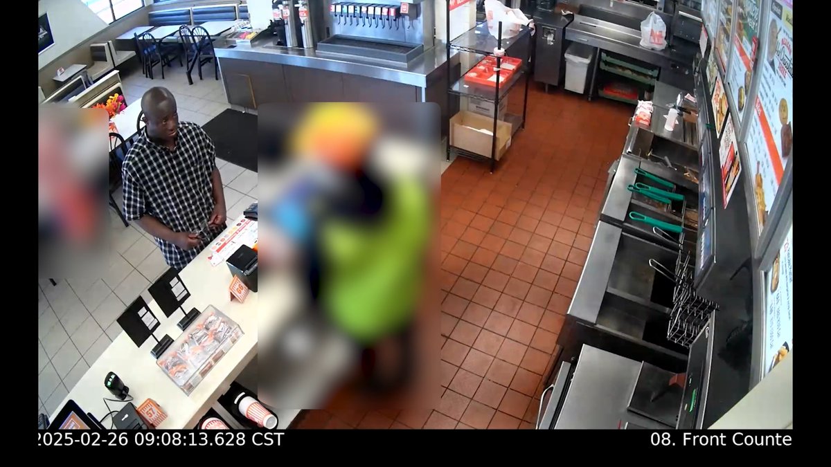 🚨 Robbery at E. Lancaster Ave. 🚨 The Fort Worth Police Department asks for the public’s help in identifying a robbery suspect. On Friday, February 28, 2025, at approximately a.m., officers responded to a robbery call at a fast food restaurant in the 4000 block of E. Lancaster Ave. The suspect placed an order and attempted to pay with several different cards, but they were declined. He then briefly stepped away from the counter and returned with a large knife in his hand. The employees at this location became frightened and could be seen moving away from the front counter to create a safe distance between themselves and the suspect. The suspect began hitting the counter several times before going behind it to take a bag of food and then fled on foot. The suspect in this case is described as a bald black male wearing a black and white checkered shirt and black jeans. Anyone with information on this case or the suspect's identity is asked to call FWPD robbery detectives at 817-392-4377. Report Number 250014187