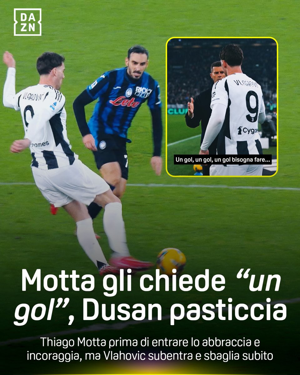 Motta 🫂 Vlahovic a sorpresa 😲 Thiago lo incoraggia: "𝑼𝒏 𝒈𝒐𝒍, 𝒃𝒊𝒔𝒐𝒈𝒏𝒂 𝒇𝒂𝒓𝒆..." Ma Dusan entra e 𝒑𝒂𝒔𝒕𝒊𝒄𝒄𝒊𝒂 🫣 🎤 Davide Bernardi BordoCam #JuveAtalanta è disponibile ora su #DAZN! 📲
