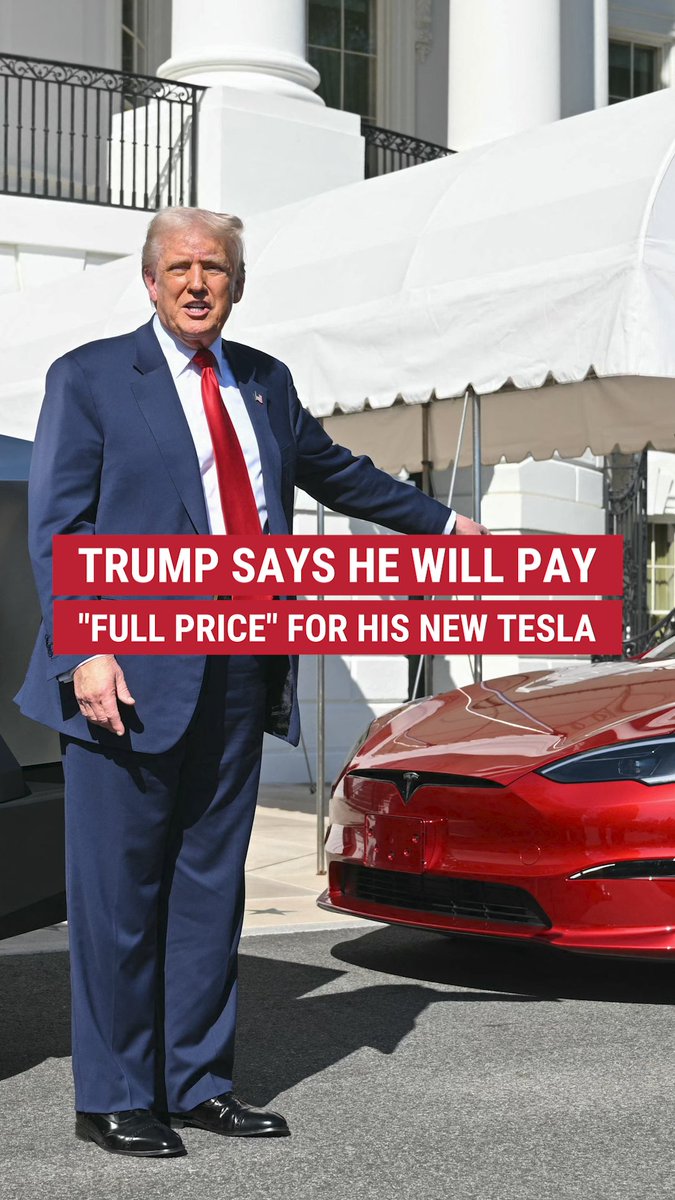 "I'm president, so I want to pay full price." President Trump says he will buy his new Tesla without any discounts – forgoing his typical 'art of the deal' approach.