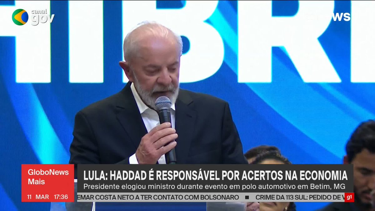 Durante evento no polo automotivo em Betim-MG, Lula elogiou Fernando Haddad: "Responsável pelos acertos das coisas que estão acontecendo de forma benéfica na economia brasileira". ➡ Assista ao #GloboNewsMais: #GloboNews