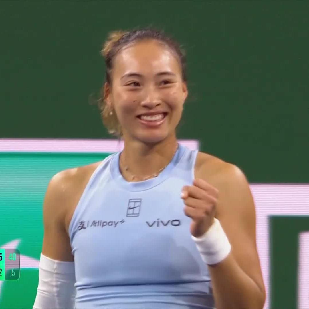 BIG serve 👊 Zheng Qinwen secures her place in the quarters for the first time here in her career! #TennisParadise