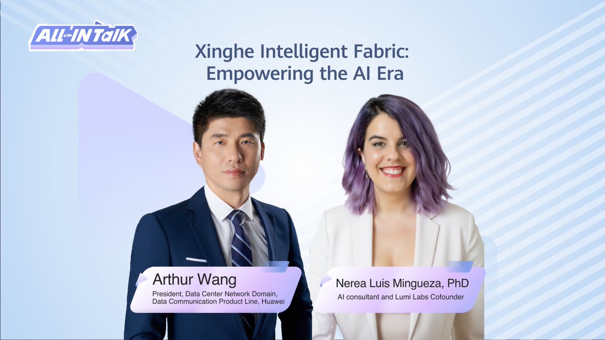 AI-driven networks took center stage at #MWC25. Huawei President of Data Center Network Domain, Arthur Wang, and Lumi Labs Cofounder and AI Consultant, Nerea Luis 👩🏻‍💻✨ unveiled the upgraded #Xinghe Intelligent Fabric, showcasing its advanced reliability and robust security capabilities with zero network error, interruption, or data leakage. Explore more from MWC Barcelona: #HuaweiMWC #AllinTalk #Huawei