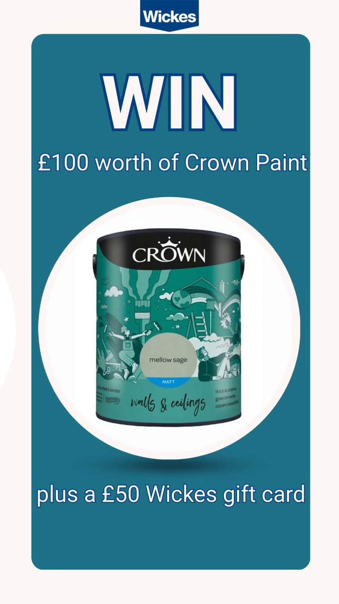 We’re giving you the chance to WIN £100 worth of Crown paint plus a £50 Wickes gift card to give your home a makeover. To enter: 1. Follow @wickes and Crown Paints 2. Like this post 3. Tag someone you know who would love this prize Good luck!
