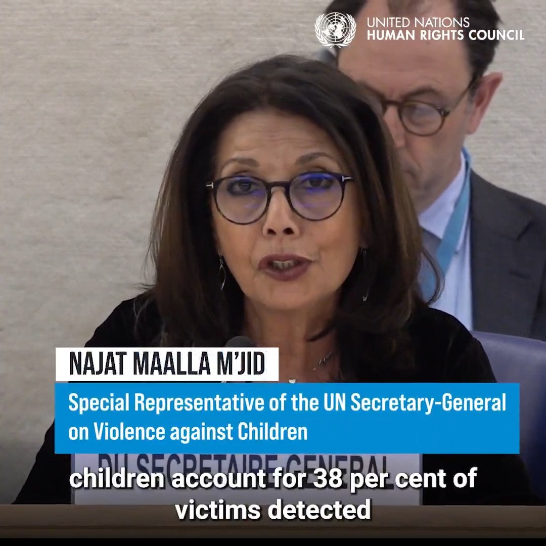 The Special Representative of the United Nations Secretary-General on Violence against Children (United Nations_EndViolence), Najat Maalla M’jid, warned the Human Rights Council about the alarming increase in trafficking in children. She underlined "the urgent need to end this serious crime." #HRC58