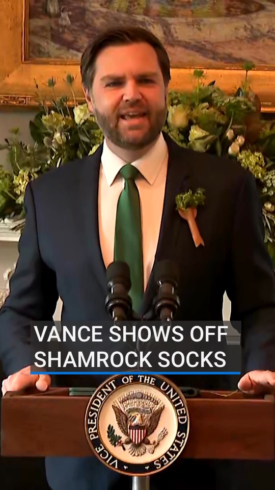 JD Vance showed off his shamrock socks during a breakfast meeting with Taoiseach Micheál Martin at the Vice Presidential residence in Washington DC | Follow updates:
