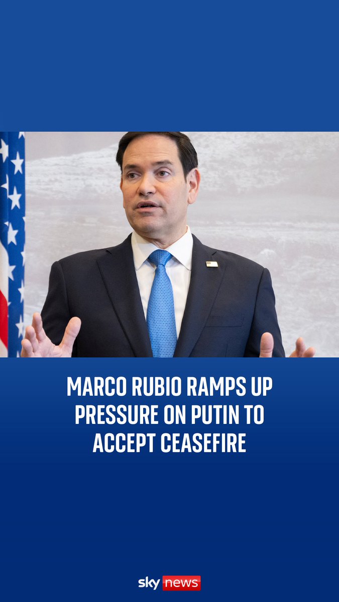Marco Rubio ramps up pressure on Putin to accept ceasefire. The US is due to have contact with Russia today, but it does not know what Moscow's reaction to the proposed ceasefire is yet, Marco Rubio says.